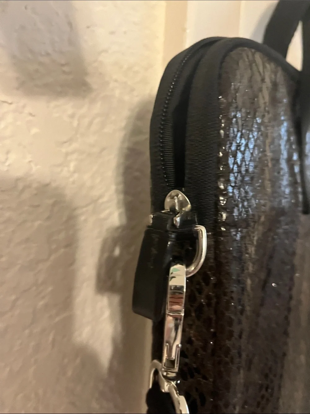 Tumi Black Snakeskin-Texture Laptop Briefcase with Shoulder Strap